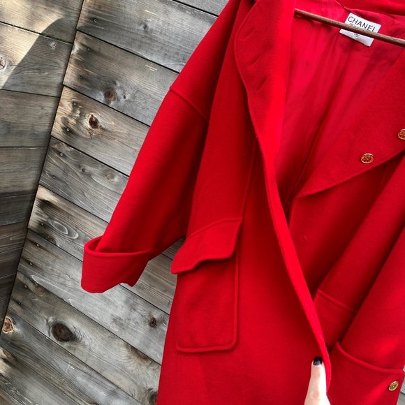 Chanel Women Cashmere/Silk Long Red Coat Coco Chanel Peacoat From France - Picture 8 of 14